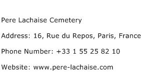 Pere Lachaise Cemetery Address Contact Number