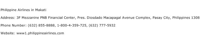 Philippine Airlines in Makati Address Contact Number