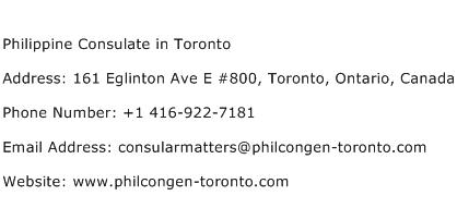 Philippine Consulate in Toronto Address Contact Number
