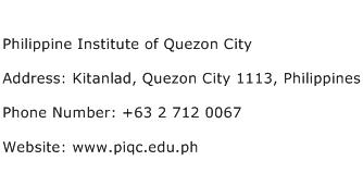Philippine Institute of Quezon City Address Contact Number
