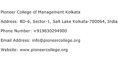 Pioneer College of Management Kolkata Address Contact Number