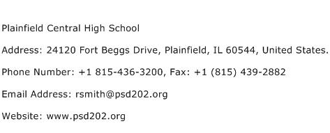 Plainfield Central High School Address Contact Number