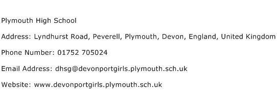 Plymouth High School Address Contact Number