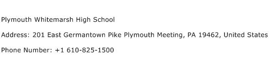 Plymouth Whitemarsh High School Address Contact Number