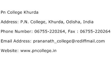 Pn College Khurda Address Contact Number