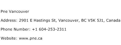 Pne Vancouver Address Contact Number