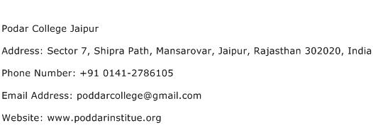 Podar College Jaipur Address Contact Number