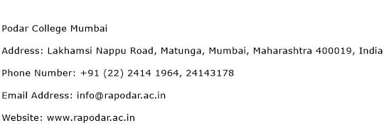 Podar College Mumbai Address Contact Number