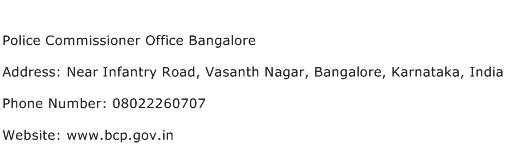 Police Commissioner Office Bangalore Address Contact Number