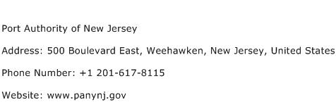 Port Authority of New Jersey Address Contact Number