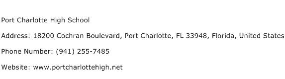 Port Charlotte High School Address Contact Number