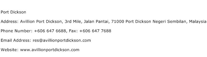 Port Dickson Address Contact Number