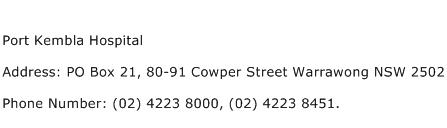 Port Kembla Hospital Address Contact Number