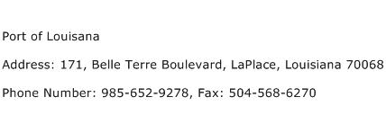 Port of Louisana Address Contact Number