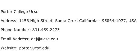 Porter College Ucsc Address Contact Number