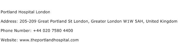 Portland Hospital London Address Contact Number