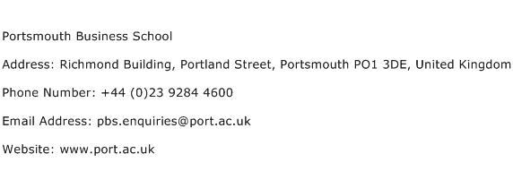 Portsmouth Business School Address Contact Number