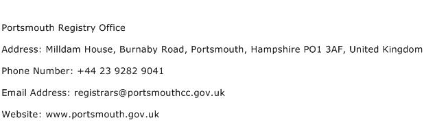 Portsmouth Registry Office Address Contact Number