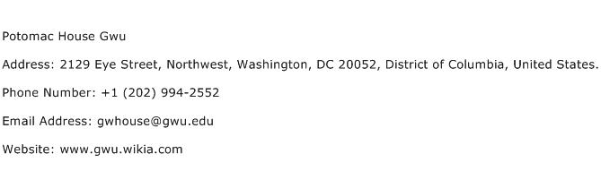Potomac House Gwu Address Contact Number