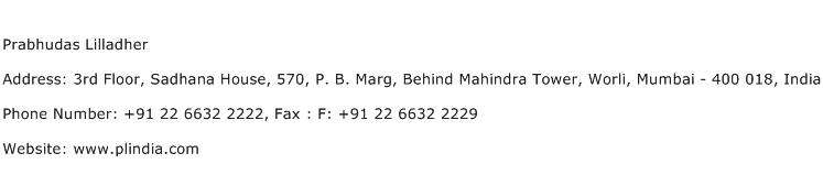 Prabhudas Lilladher Address Contact Number
