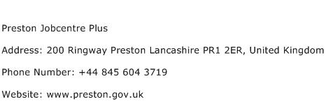 Preston Jobcentre Plus Address Contact Number