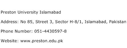 Preston University Islamabad Address Contact Number