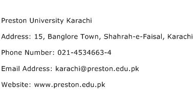 Preston University Karachi Address Contact Number