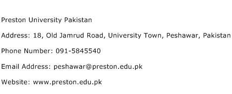 Preston University Pakistan Address Contact Number
