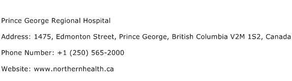 Prince George Regional Hospital Address Contact Number