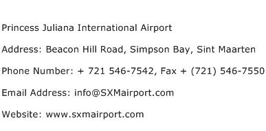 Princess Juliana International Airport Address Contact Number