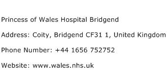 Princess of Wales Hospital Bridgend Address Contact Number