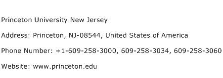 Princeton University New Jersey Address Contact Number