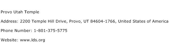 Provo Utah Temple Address Contact Number