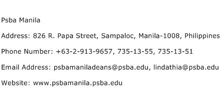 Psba Manila Address Contact Number