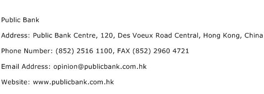 Public Bank Address Contact Number