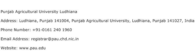 Punjab Agricultural University Ludhiana Address Contact Number