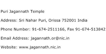 Puri Jagannath Temple Address Contact Number