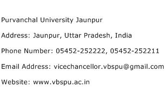 Purvanchal University Jaunpur Address Contact Number
