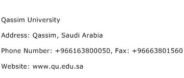 Qassim University Address Contact Number