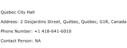 Quebec City Hall Address Contact Number