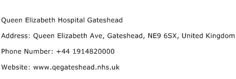 Queen Elizabeth Hospital Gateshead Address Contact Number