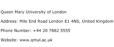 Queen Mary University of London Address Contact Number