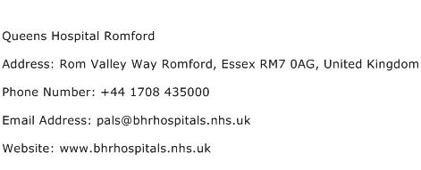 Queens Hospital Romford Address Contact Number
