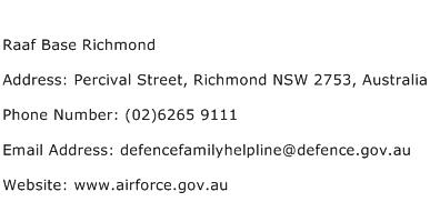 Raaf Base Richmond Address Contact Number