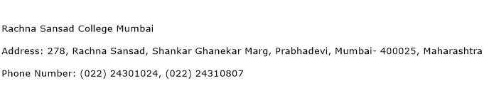 Rachna Sansad College Mumbai Address Contact Number