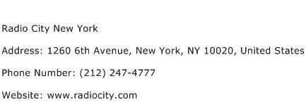 Radio City New York Address Contact Number