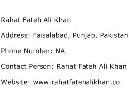 Rahat Fateh Ali Khan Address Contact Number