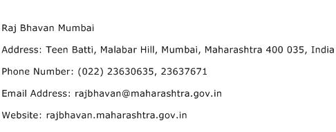 Raj Bhavan Mumbai Address Contact Number
