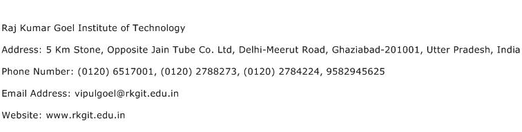 Raj Kumar Goel Institute of Technology Address Contact Number