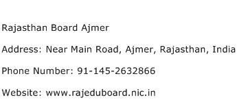 Rajasthan Board Ajmer Address Contact Number